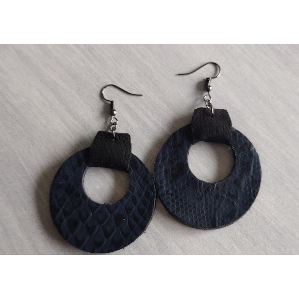 Handmade Snake Embossed Genuine Leather with Gunmetal Hardware, Black/Blue